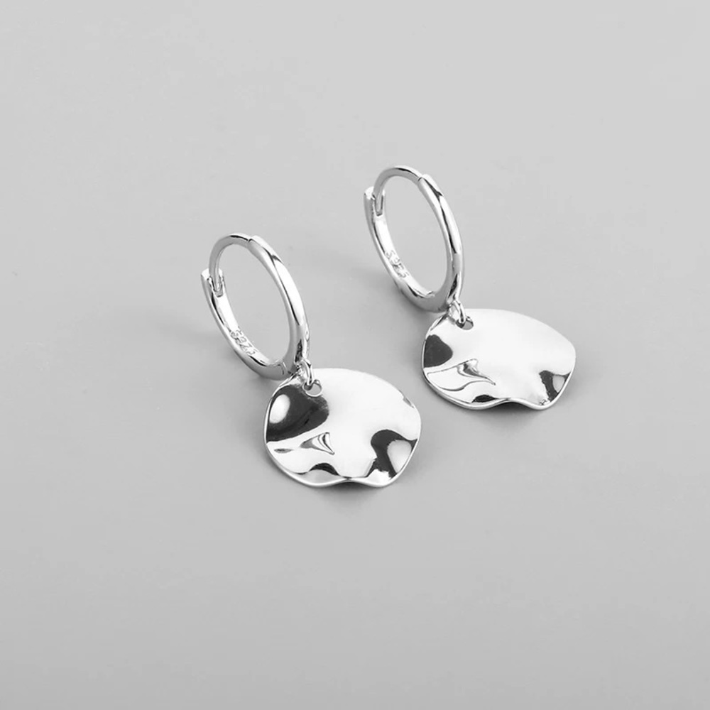 New Sterling Silver 925 Asymmetrical Coin Hoops earring set